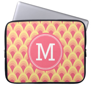 Personalisiertes geometrisches Rosa-Rosa-Monogramm Laptopschutzhülle