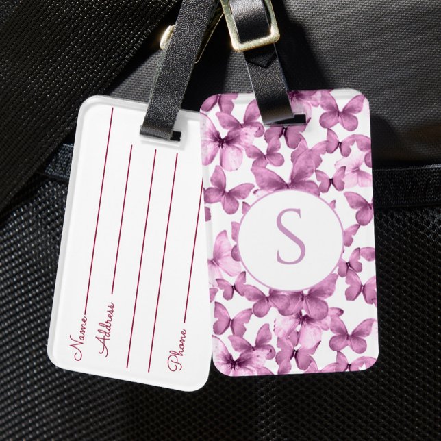 Personalisiertes Gepäckanhänger mit rosa Schmetter (Von Creator hochgeladen)