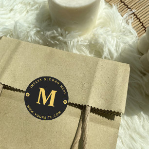 Personalisiertes Geschäftsmonogramm Gold Schwarz Runder Aufkleber