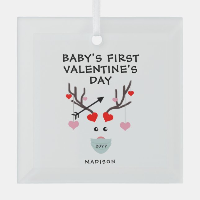 Personalisiertes Geschenk für den ersten Valentins Ornament Aus Glas (Vorderseite)