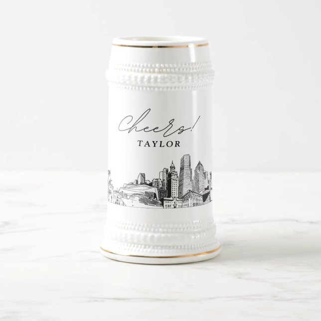 Personalisiertes Geschenk Miami Skyline Sketch Bee Bierglas (Personalized Bridal Party Gift Miami Skyline Sketch Beer Stein)