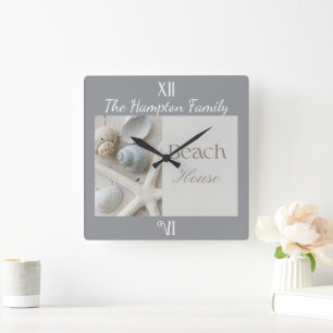 Personalisiertes Geschenk mit Meeresmuscheln für d Quadratische Wanduhr