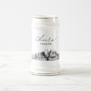 Personalisiertes Geschenk Nashville Skyline Sketch Bierglas