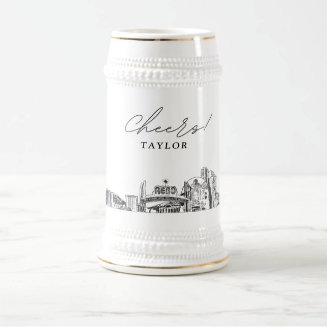 Personalisiertes Geschenk Reno Skyline Sketch Bierglas (Reno bridesmaids gift)