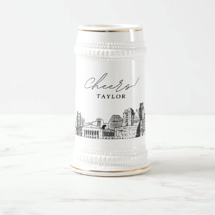 Personalisiertes Geschenk Sacramento Skyline Sketc Bierglas
