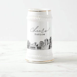 Personalisiertes Geschenk Sacramento Skyline Sketc Bierglas