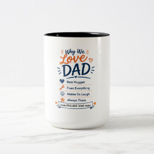 Personalisiertes Geschenk, warum wir Papa lieben, Zweifarbige Tasse