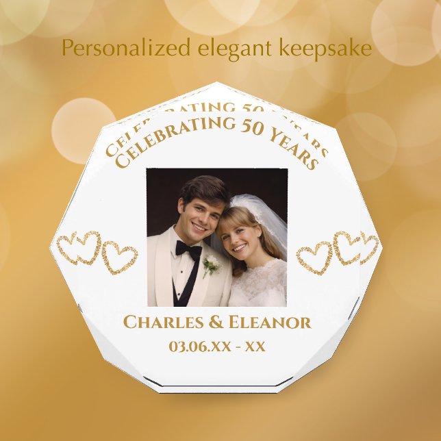 Personalisiertes Geschenk zum 50. Jubiläum mit Fot Fotoblock (Personalize this template for a beautiful 50th wedding anniversary photo keepsake gift.)