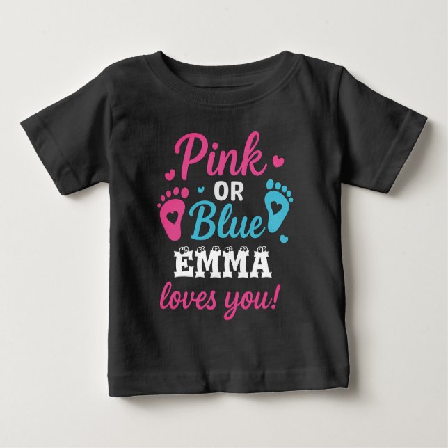Personalisiertes Geschlecht zeigt rosa oder blaues Baby T-shirt (Vorderseite)