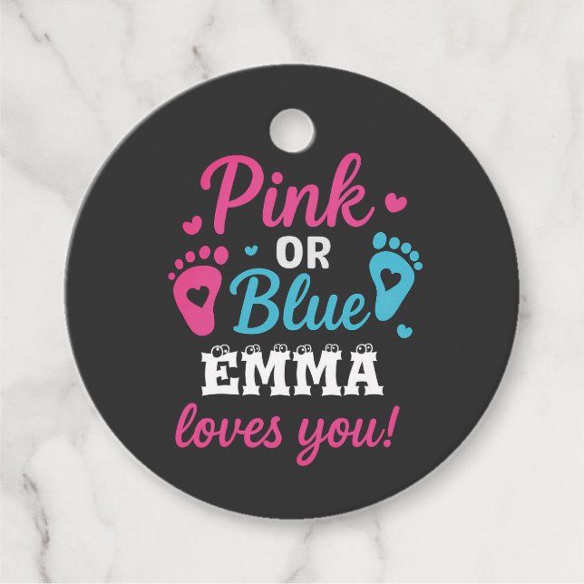 Personalisiertes Geschlecht zeigt rosa oder blaues Geschenkanhänger (Vorderseite)