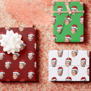Personalisiertes Gesicht 2 Foto Weihnachtsmannmütz Geschenkpapier Set