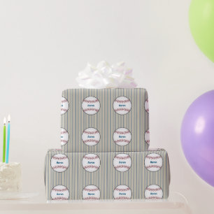 Personalisiertes gestreiftes Baseball-Geschenkpapi Geschenkpapier