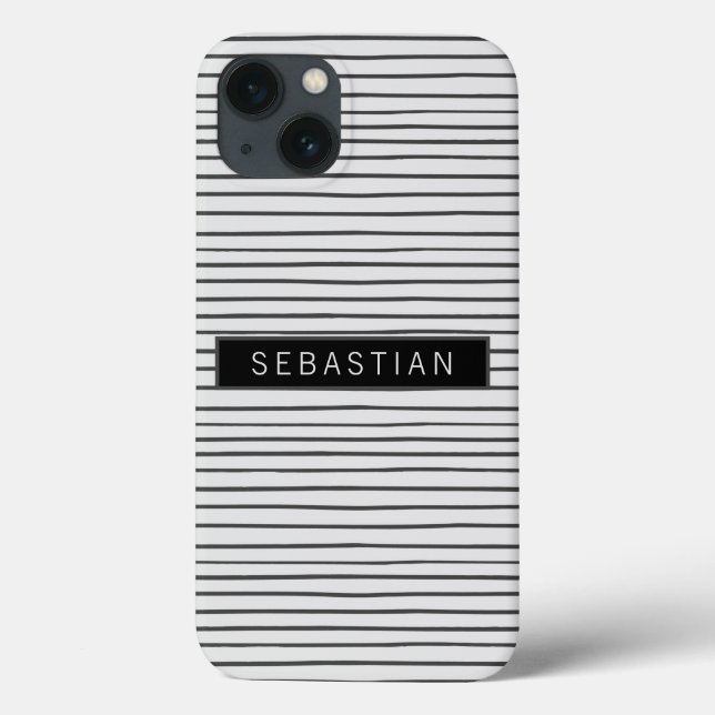Personalisiertes gestreiftes grauweißes Muster Case-Mate iPhone Hülle (Rückseite)