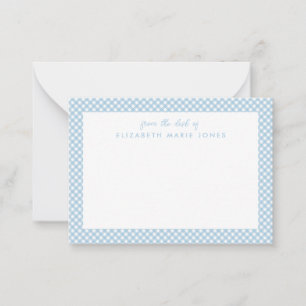 Personalisiertes Gingham-Kinder-Dusty-Blue-Karo Mitteilungskarte