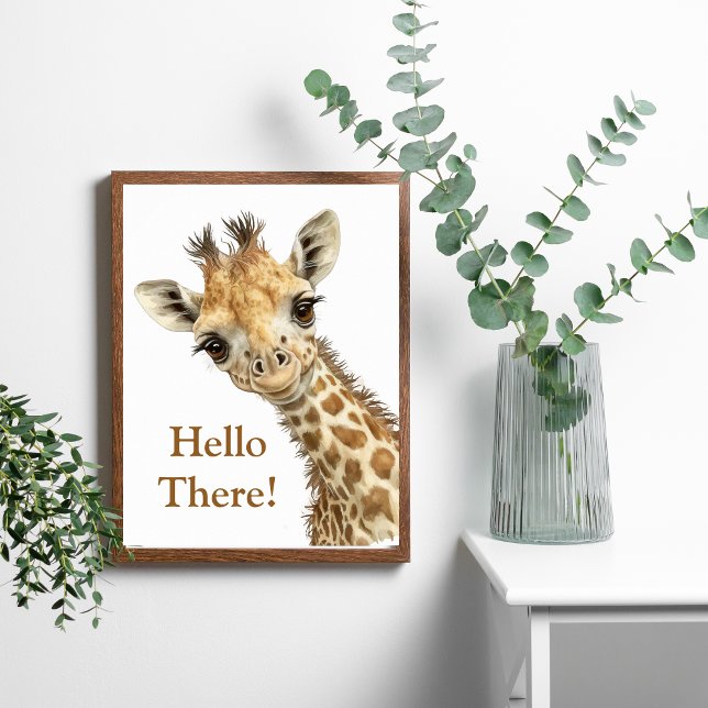 Personalisiertes Giraffe Niedliches Aquarellfarben Poster (Personalized Giraffe Watercolor Art Poster. Framed or Unframed)