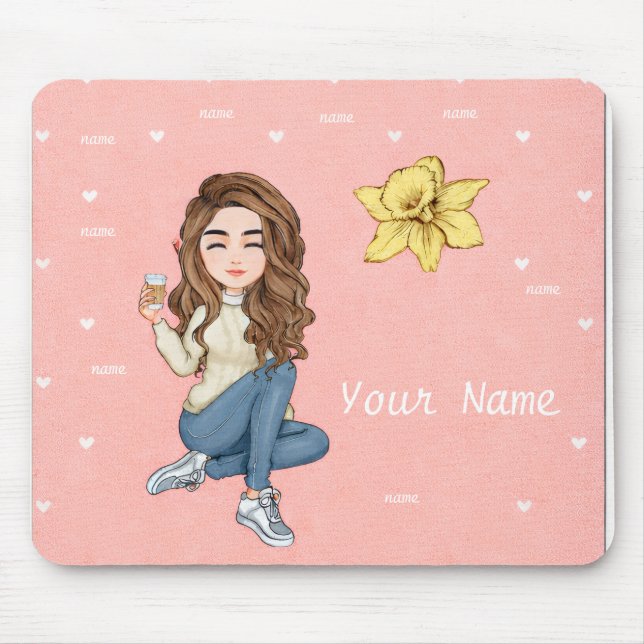 Personalisiertes Girl Boss-Mauspad mit Herzen Mousepad (Vorne)