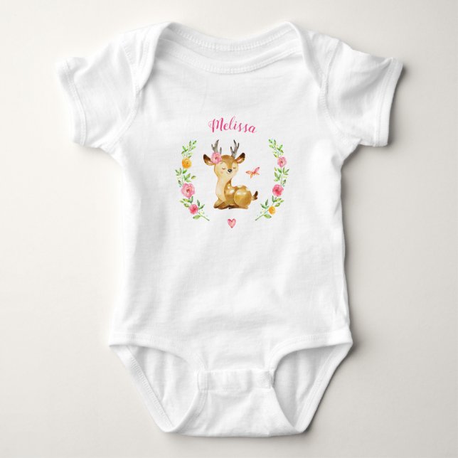 Personalisiertes Girl Deer Woodland Baby Shoft Baby Strampler (Vorderseite)