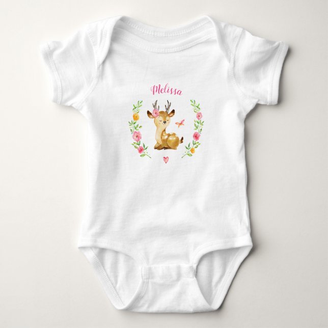 Personalisiertes Girl Deer Woodland Baby Shoft Strampler (Vorderseite)