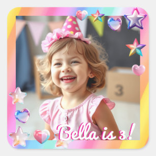 Personalisiertes Girl's Birthday Foto Quadratischer Aufkleber