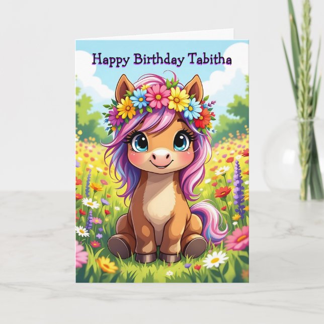 Personalisiertes Girl's Birthday Pony Themed Karte (Vorderseite)
