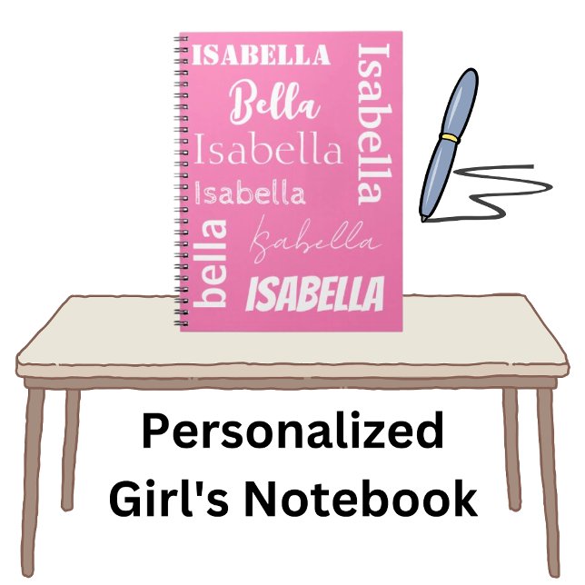 Personalisiertes Girl's Name Pink Notebook Notizblock (Name template makes it easy to add your name in different font styles.)
