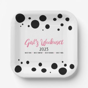 Personalisiertes Girl's Weekend Pink Dotted Pappteller