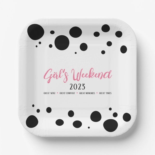 Personalisiertes Girl's Weekend Pink Dotted Pappteller (Vorderseite)