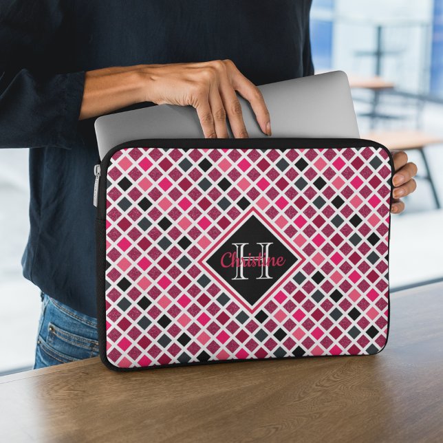 Personalisiertes Girly Pink Glitzer Geometrisches  Laptopschutzhülle (Von Creator hochgeladen)