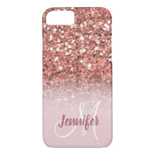 Personalisiertes Girly Rosen-GoldGlitzer-Monogramm iPhone 8/7 Hülle