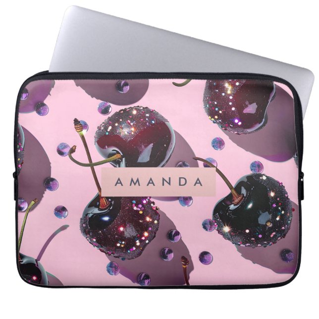 Personalisiertes Glam Glitzer Kirsch Design Laptopschutzhülle (Vorderseite)