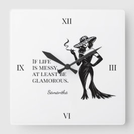 Personalisiertes Glamour-Style-Zitat-Design-Wanduh Quadratische Wanduhr