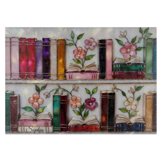 Personalisiertes Glasbilder Bücherregal Schneidbre Schneidebrett (Vorderseite)