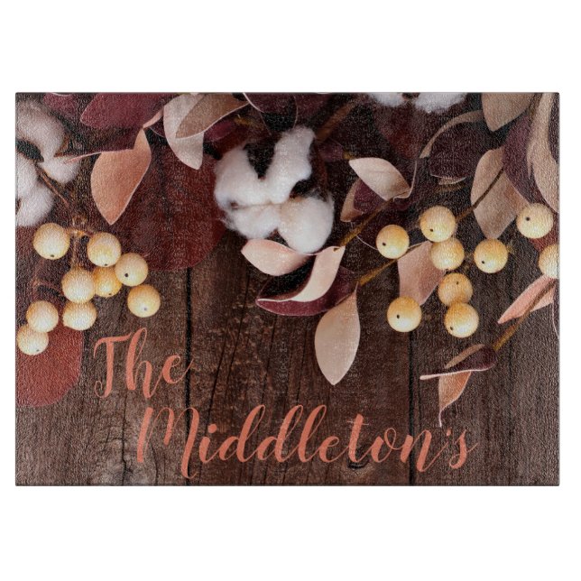 Personalisiertes Glasschneiden Baumwollzweig auf d Schneidebrett (Vorderseite)