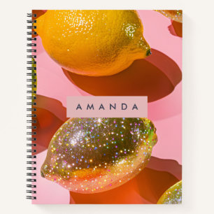 Personalisiertes Glitter-Zitronen-Zitrus-Design Notizbuch