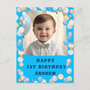 Personalisiertes Glück 1. Geburtstag mit Foto Postkarte