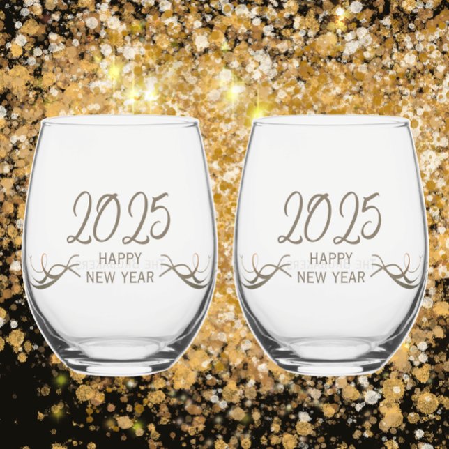 Personalisiertes Glück für das neue Jahr 2025 Weinglas Ohne Stiel (Add name or custom text to template for a unique personalized keepsake or gift for New Years Eve

)