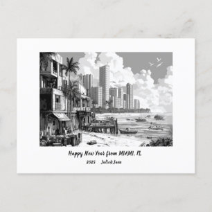Personalisiertes Glück im neuen Jahr 2025 in Miami Feiertagspostkarte