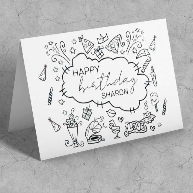 Personalisiertes Glück zum Geburtstag Doodle Art Karte (Von Creator hochgeladen)