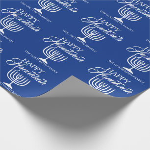 Personalisiertes GLÜCKLICHES CHANUKKA-Blau Menora Geschenkpapier