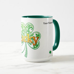 Personalisiertes Glückskleeblatt Grünes Muster Tasse
