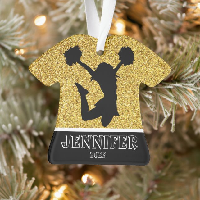 Personalisiertes Gold & Black Cheerleader Ornament (Baum)