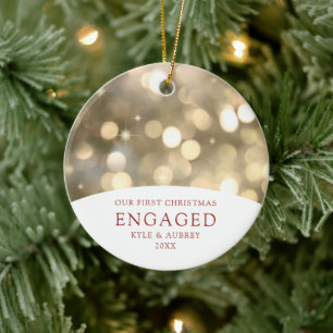 Personalisiertes Gold Bokeh Lights Verlobtes Paar Keramik Ornament