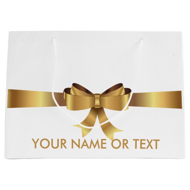 Personalisiertes Gold BOW ELEGANT WHITE Große Geschenktüte (Vorderseite)