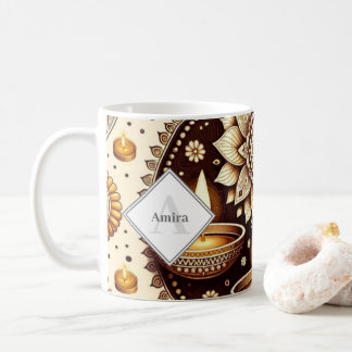 Personalisiertes Gold & Bronze Diwali Diyas & Rang Kaffeetasse