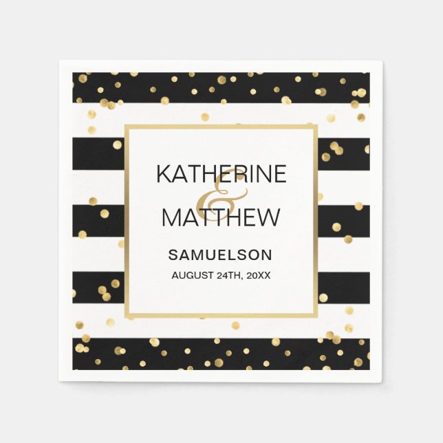 Personalisiertes Gold Confetti Wedding Paper Serviette (Vorderseite)