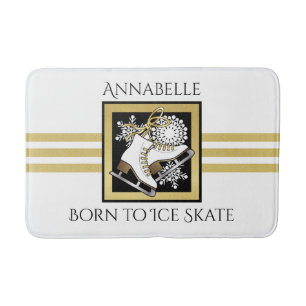 Personalisiertes Gold-Glitter Schwarz-Weiß-Eislauf Badematte