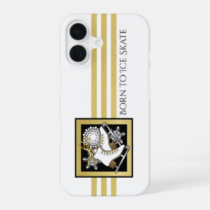Personalisiertes Gold-Glitter-Schwarz-Weiß-Eislauf iPhone 16 Hülle