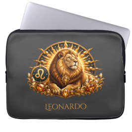 Personalisiertes Gold-Grau Sternzeichen Löwe Laptopschutzhülle