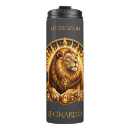 Personalisiertes Gold-Grau Sternzeichen Löwe Thermosbecher
