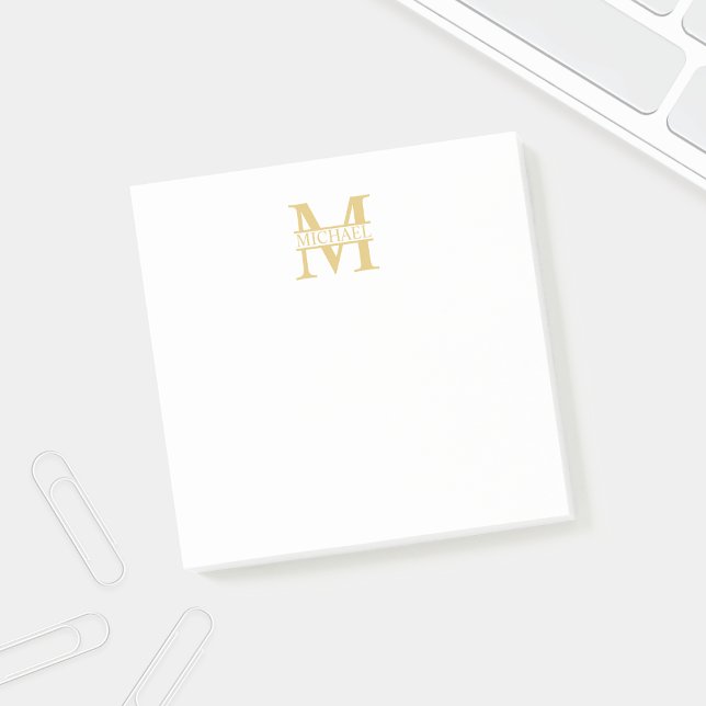 Personalisiertes Gold Monogramm und Name Post-it Klebezettel (Von Creator hochgeladen)